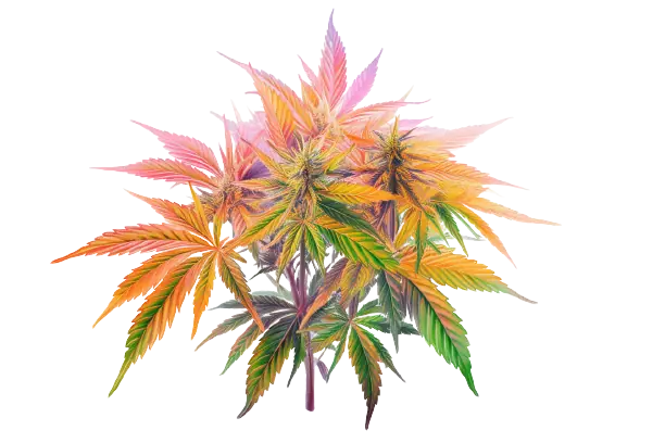 Eine Cannabis-Pflanze mit vielfarbigen Blüten